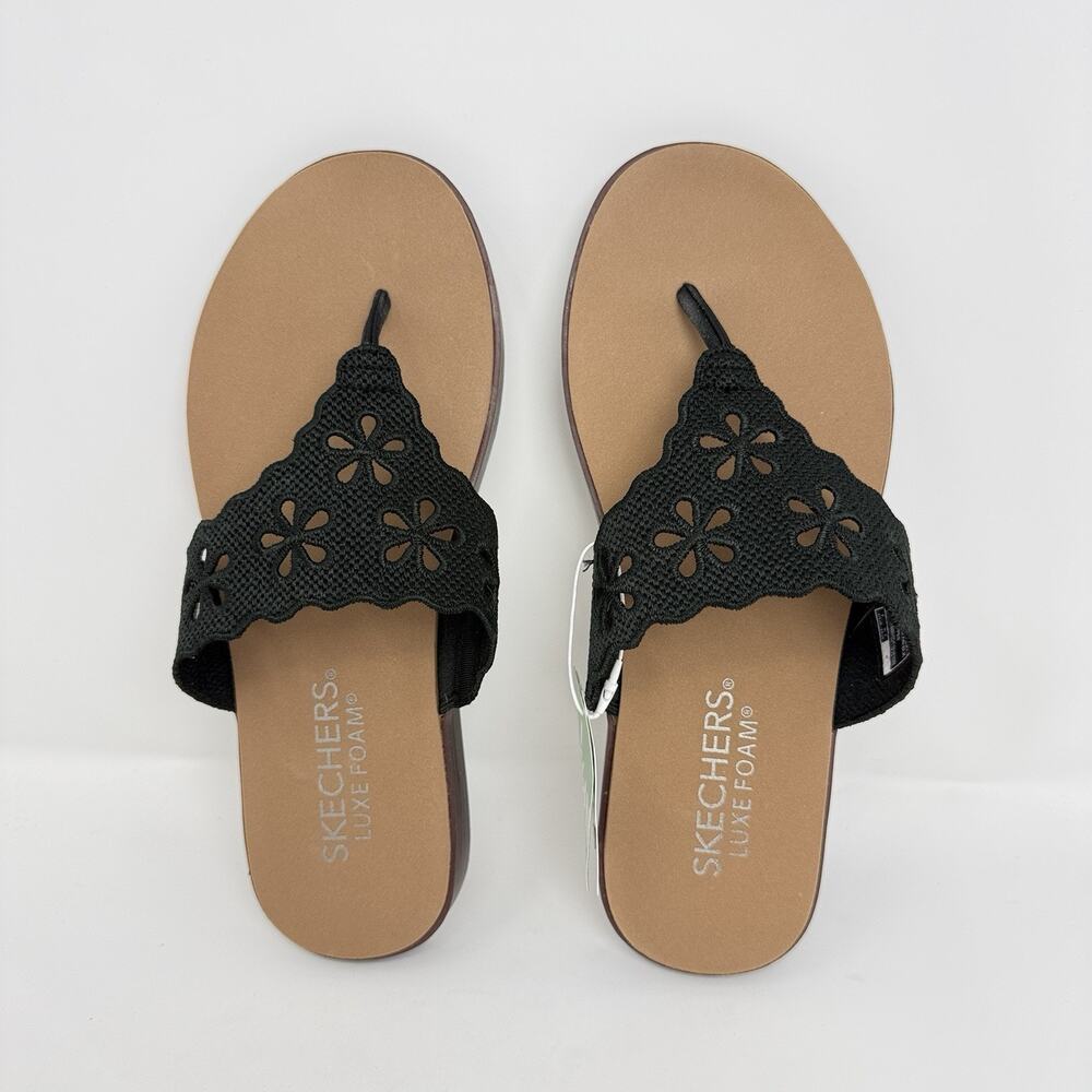 Skechers Summer Cove Breeze By Women’s 8 Black Luxe Foam Thong Sandals New
